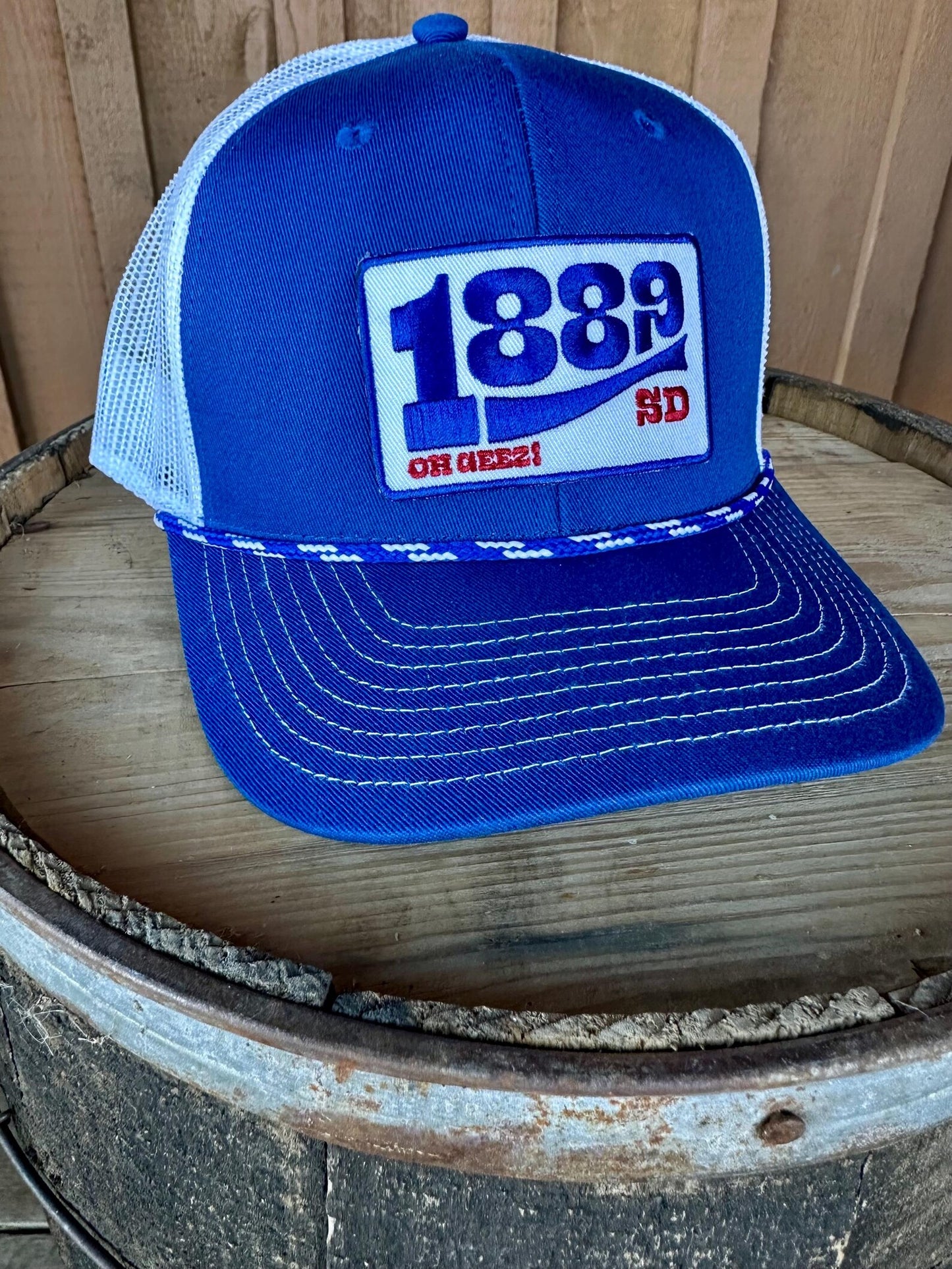 1889 South Dakota Rope Trucker Hat Blue and White