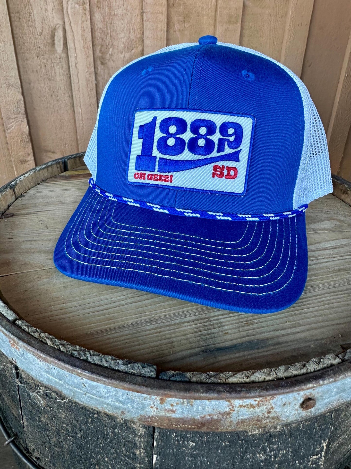 1889 South Dakota Rope Trucker Hat Blue and White